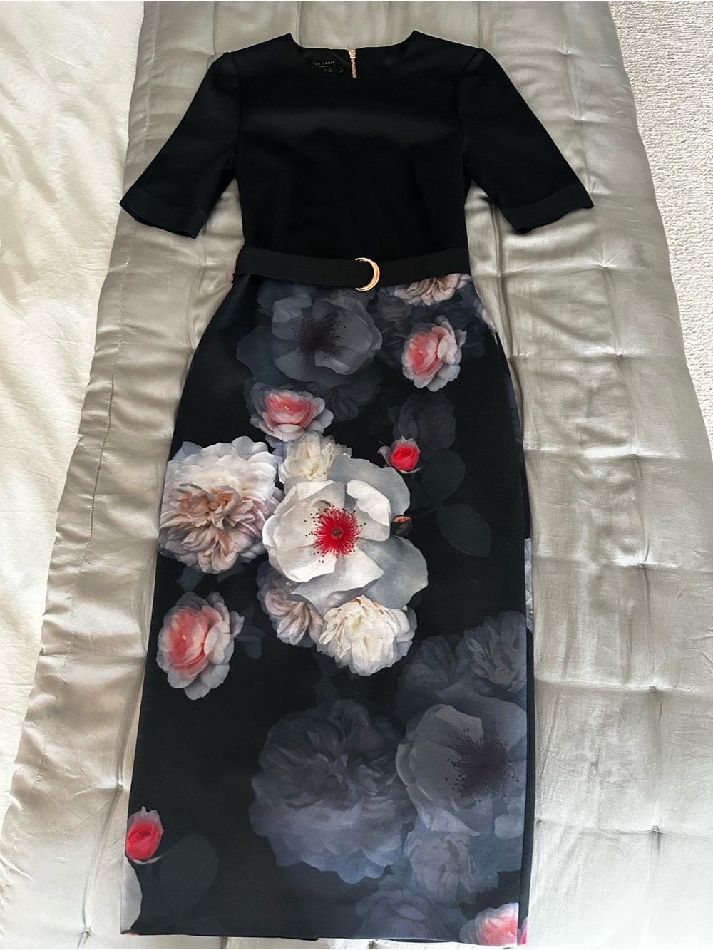 Ted Baker Black Midi Dress with Floral Skirt